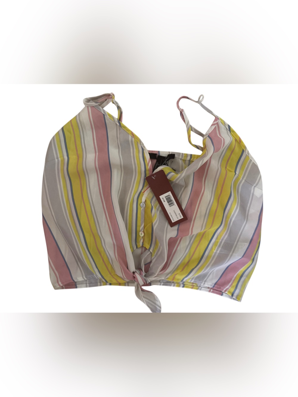 Forever 21 Pastel Striped Tie-Front Tank — Yellow, Pink & Gray